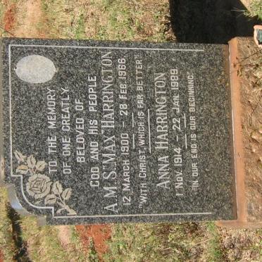 HARRINGTON A.M.S. 1900-1966 &amp; Anna 1914-1989