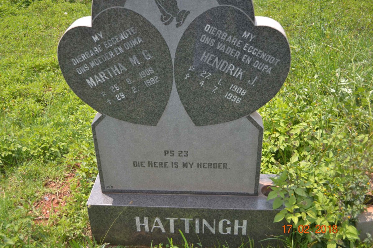 HATTINGH Hendrik J. 1908-1996 &amp; Martha M.G. 1908-1992