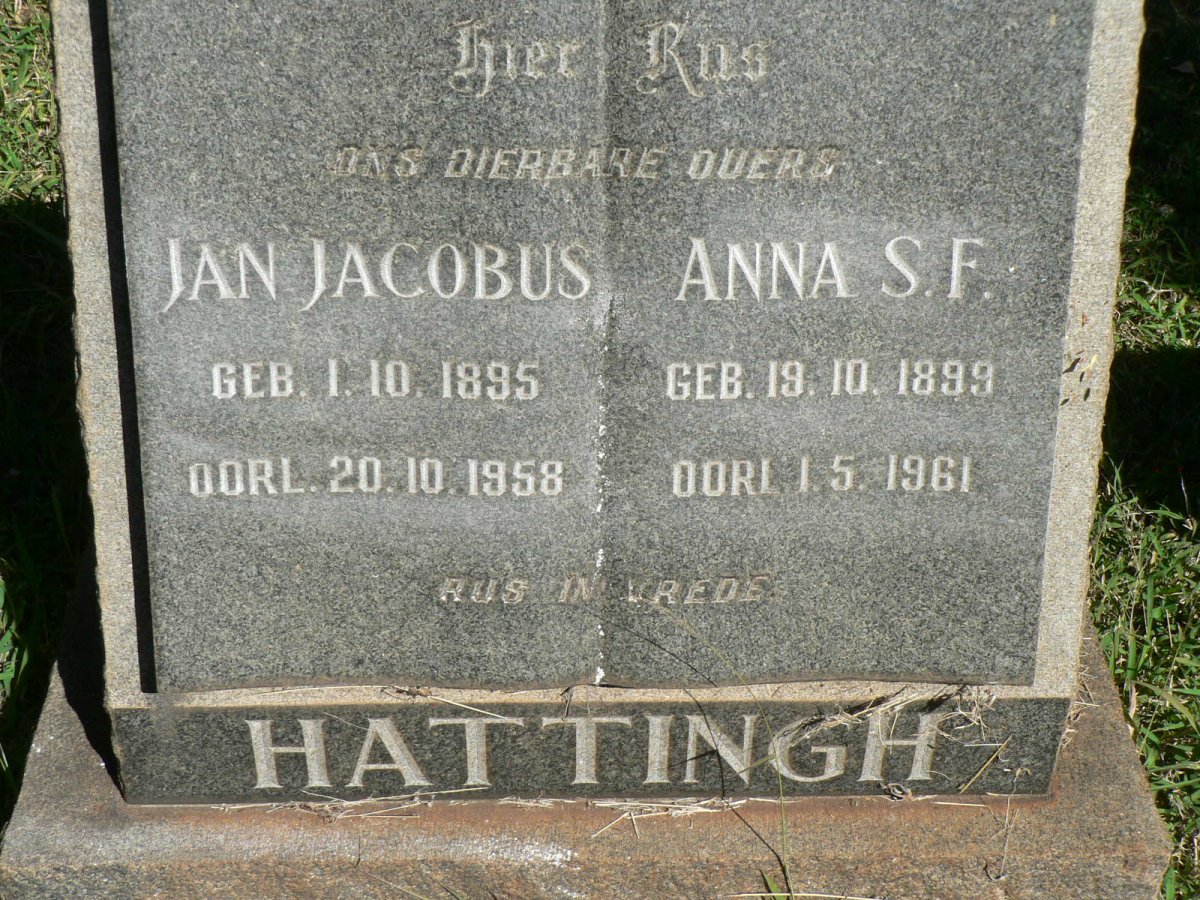 HATTINGH Jan Jacobus 1895-1958 &amp; Anna S.F. 1899-1961