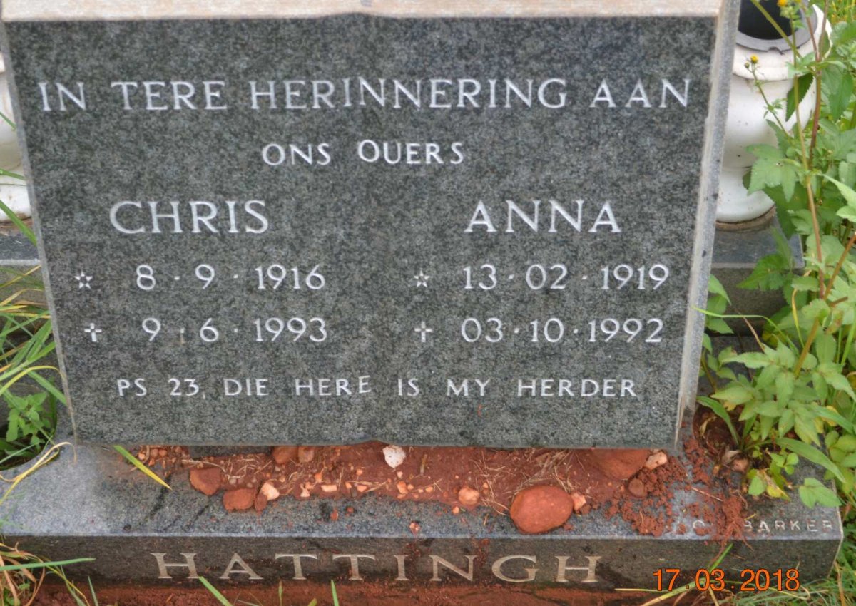 HATTINGH Chris 1916-1993 &amp; Anna 1919-1992