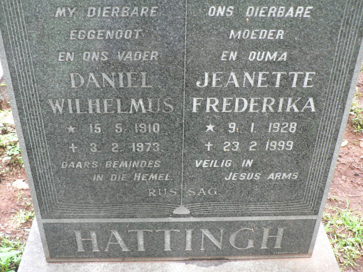 HATTINGH Daniel Wilhelmus 1910-1973 &amp; Jeanette Frederika 1928-1999