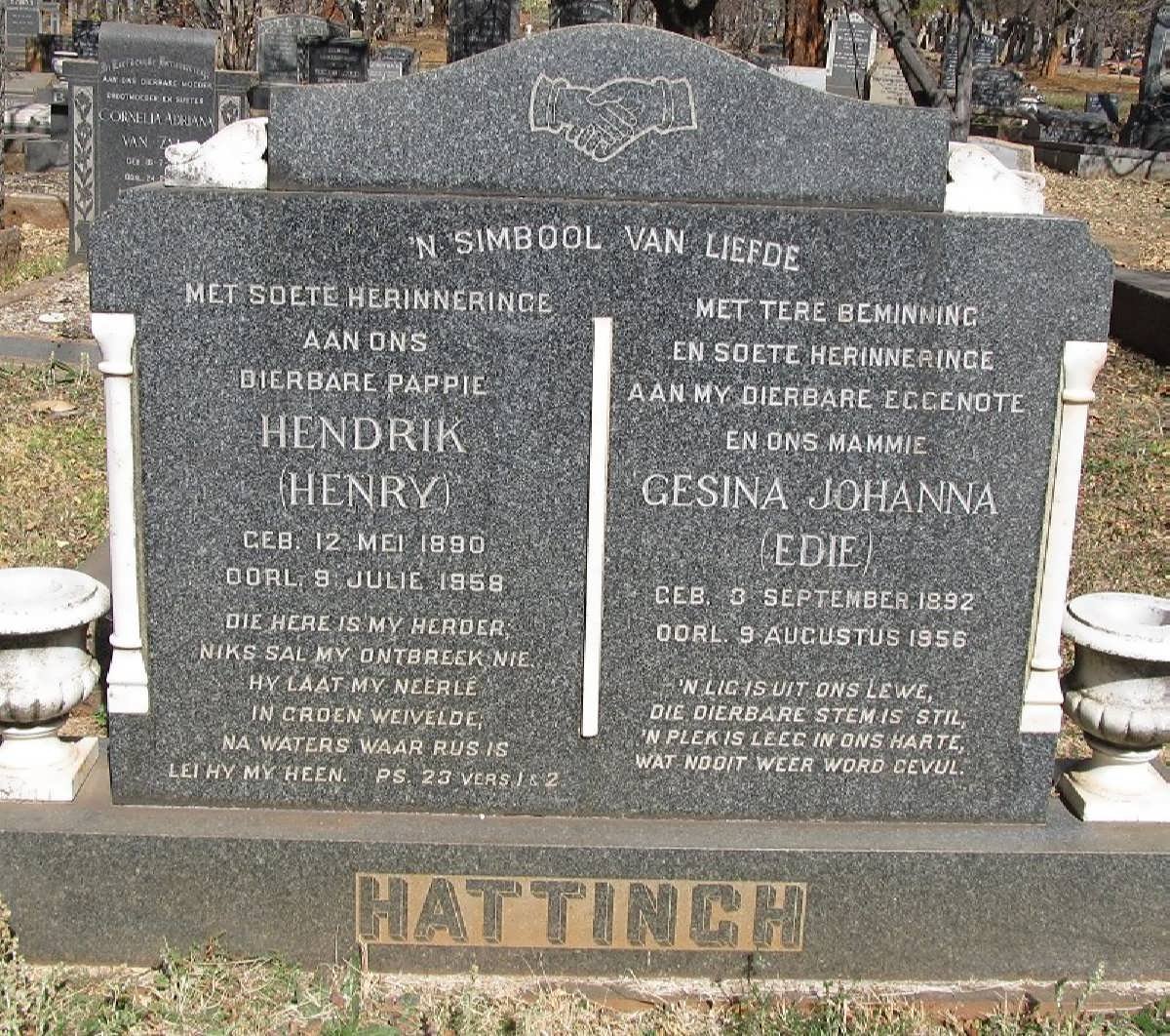 HATTINGH Hendrik 1890-1958 &amp; Gesina Johanna 1892-1956