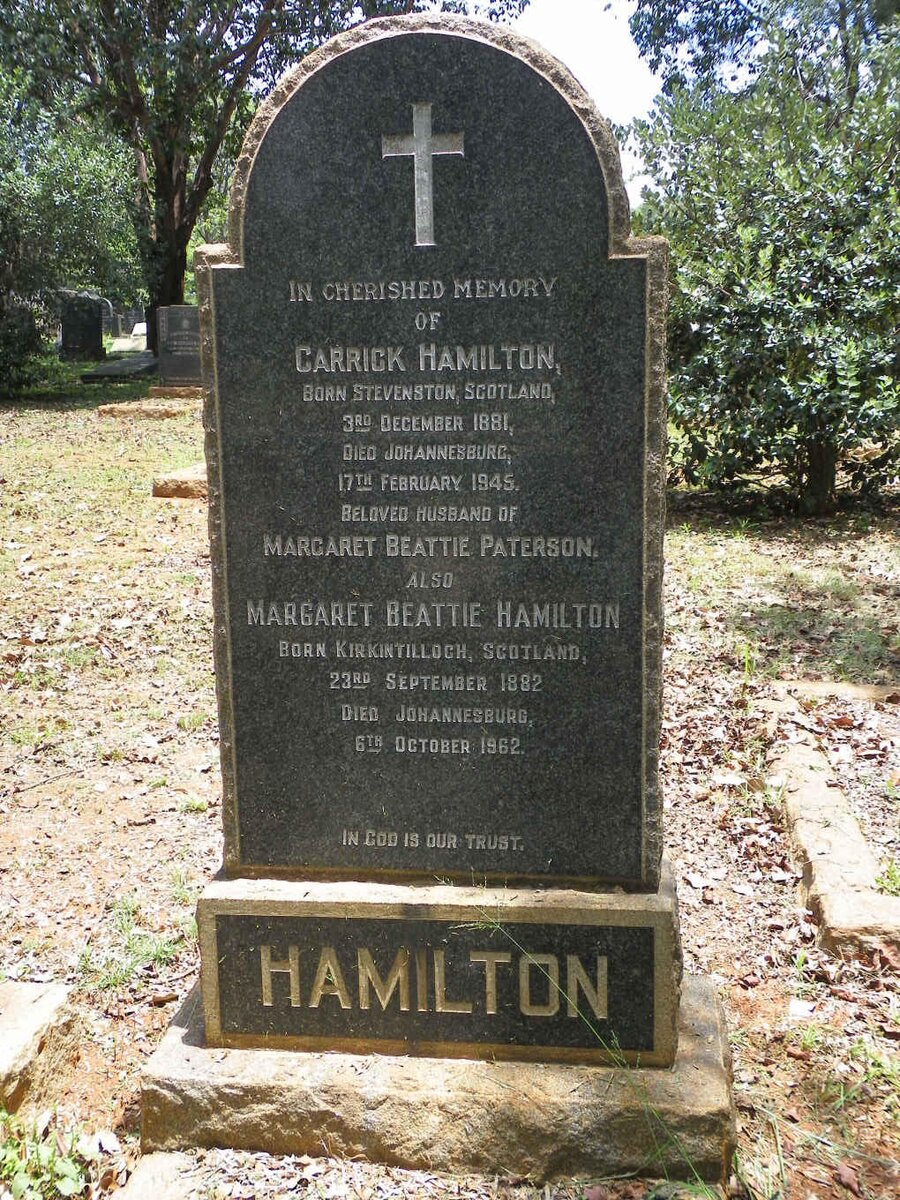 HAMILTON Carrick 1881-1945 &amp; Margaret Beattie PATERSON 1882-1962