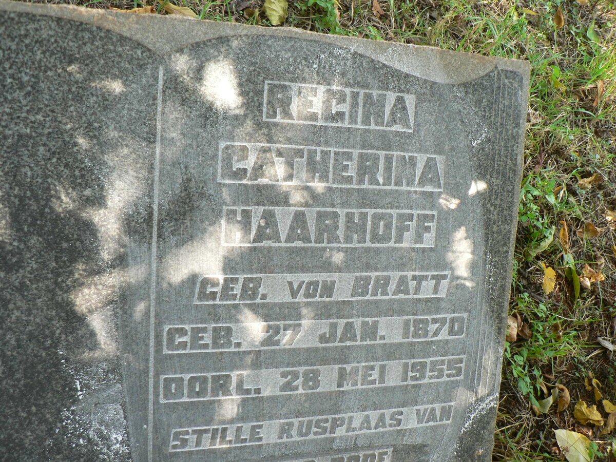 HAARHOFF Regina Catherina nee VON BRATT 1870-1955