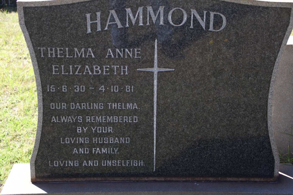 HAMMOND Thelma Anne Elizabeth 1930-1981