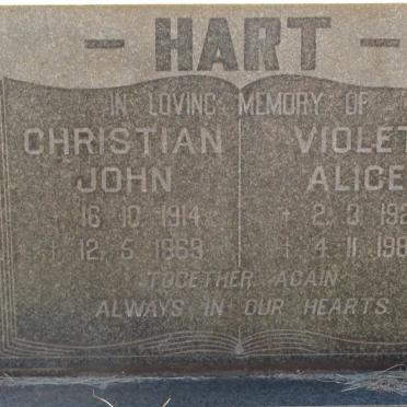 HART Christian John 1914-1969 &amp; Violet Alice 1922-1982