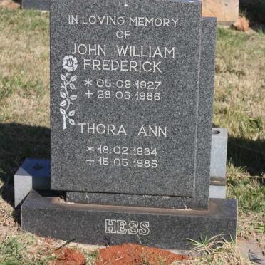 HESS John William Frederick 1927-1986 &amp; Thora Ann 1934-1985