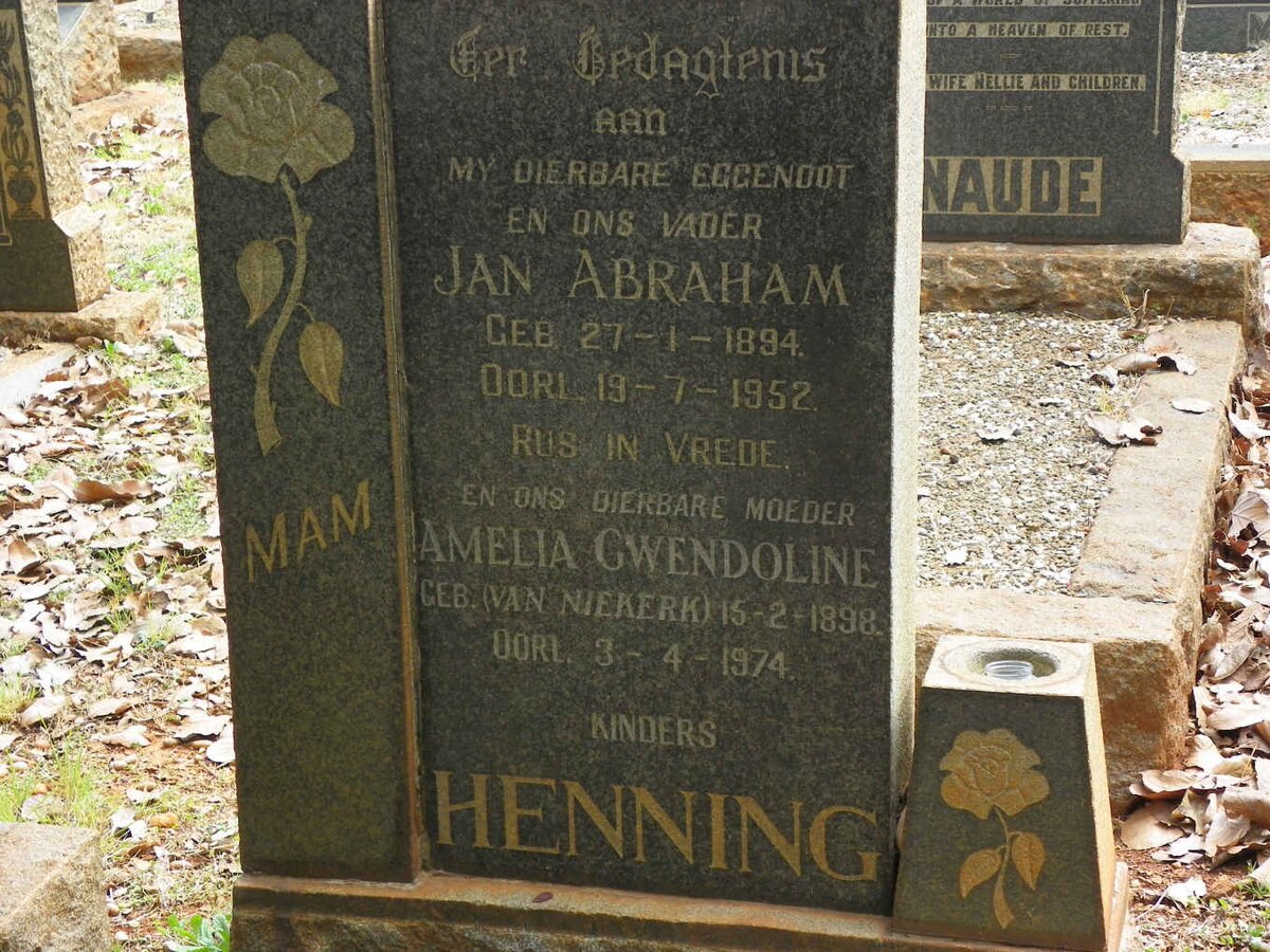 HENNING Jan Abraham 1894-1952 &amp; Amelia Gwendoline VAN NIEKERK 1898-1974