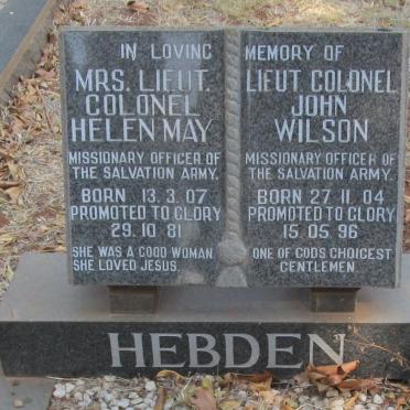 HEBDEN John Wilson 1904-1996 &amp; Helen May 1907-1981