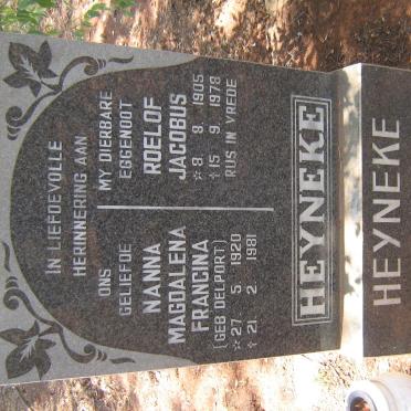 HEYNEKE Roelof Jacobus 1905-1978 &amp; Magdalena Francina DELPORT 1920-1981
