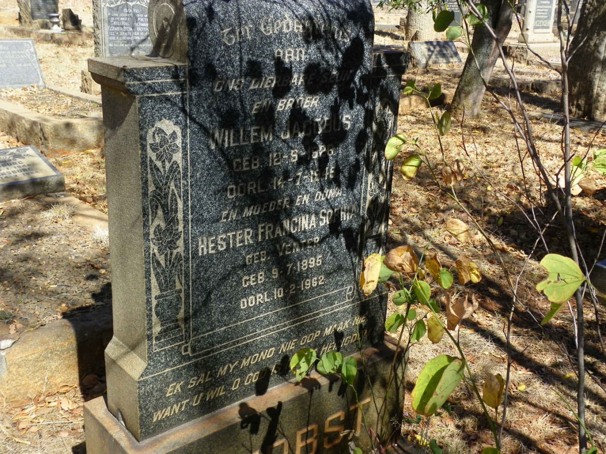 HERBST Willem Jacobus 1926-1945 &amp; Hester Francina Sophia VENTER 1895-1962