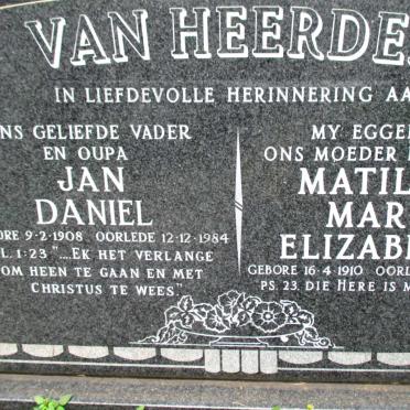 HEERDEN Jan Daniel, van 1908-1984 &amp; Matilda Mary Elizabeth 1910-1982