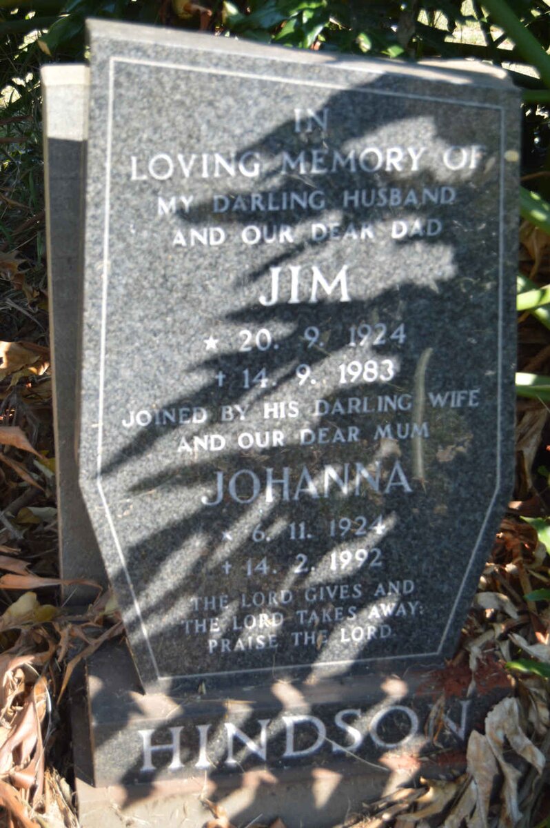 HINDSON Jim 1924-1983 &amp; Johanna 1924-1992