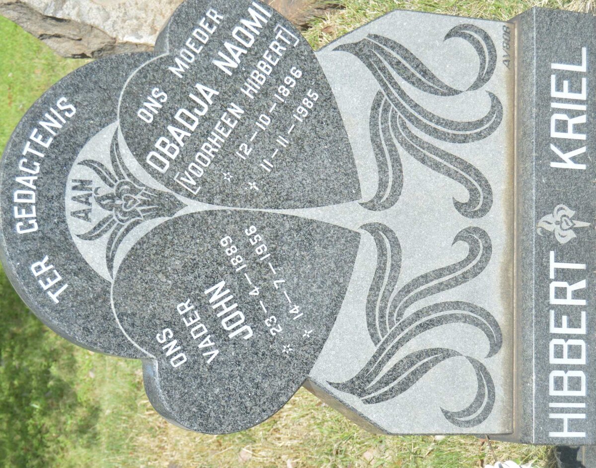 HIBBERT John 1889-1956 :: KRIEL Naomi voorheen HIBBERT 1896-1985