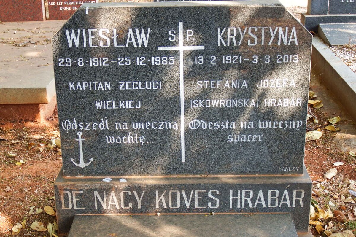 HRABAR Zeglugi Wielkie J., DE NAGI KOVES 1912-1985 &amp; Stefania Jozefa SCOWRONSKA 1921-2013