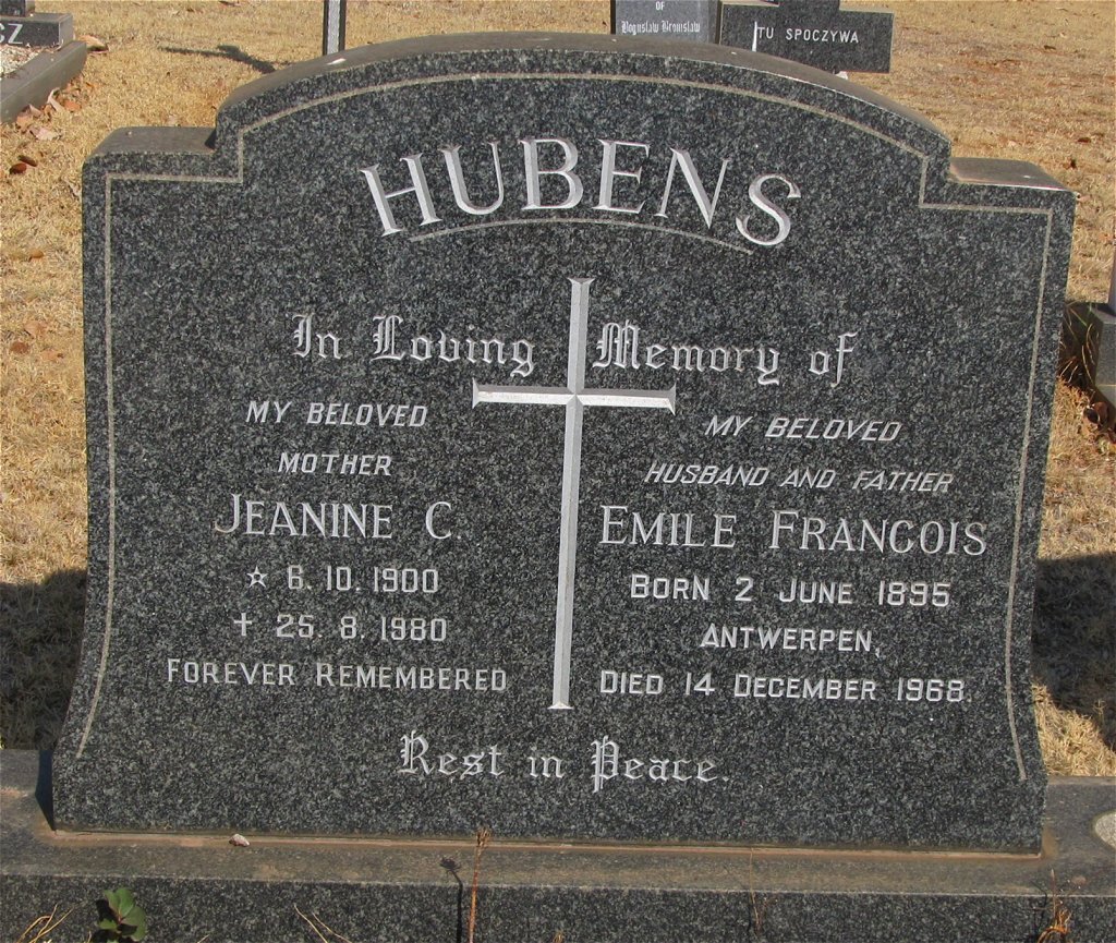 HUBENS Emile Francois 1895-1968 &amp; Jeanine C. 1900-1980