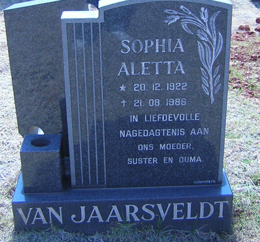 JAARSVELDT Sophia Aletta, van 1922-1986