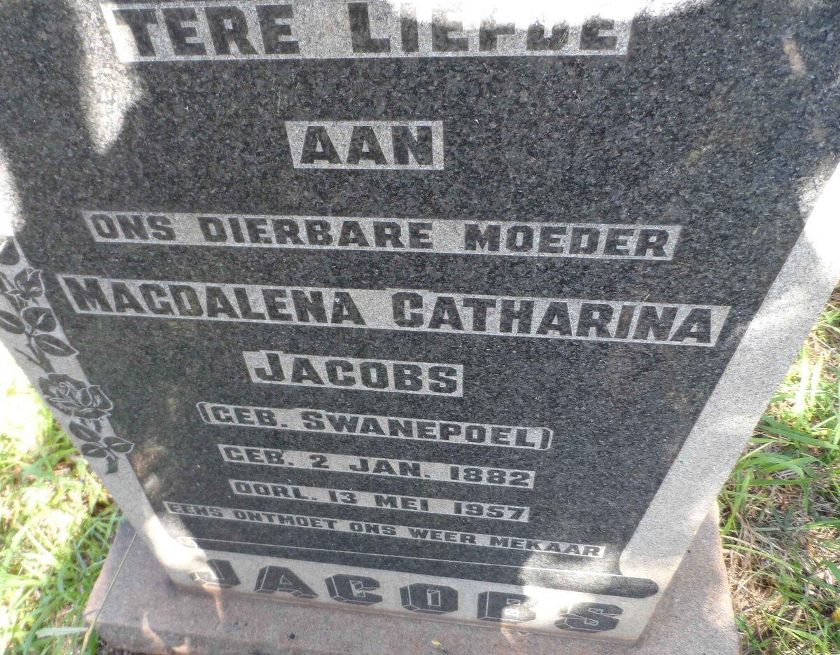 JACOBS Magdalena Catharina nee SWANEPOEL 1882-1957