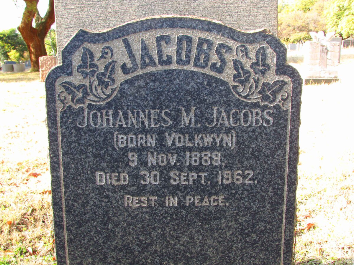 JACOBS Johannes M. nee VOLKWYN 1889-1962
