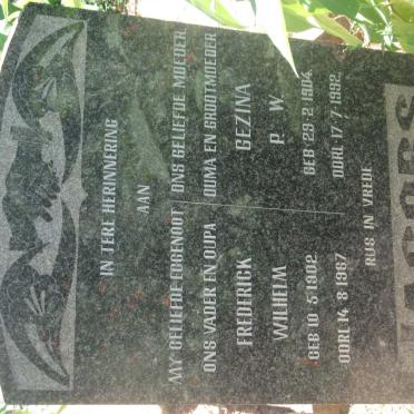 JACOBS Frederick Wilhelm 1902-1967 &amp; Gezina P.W. 1904-1992