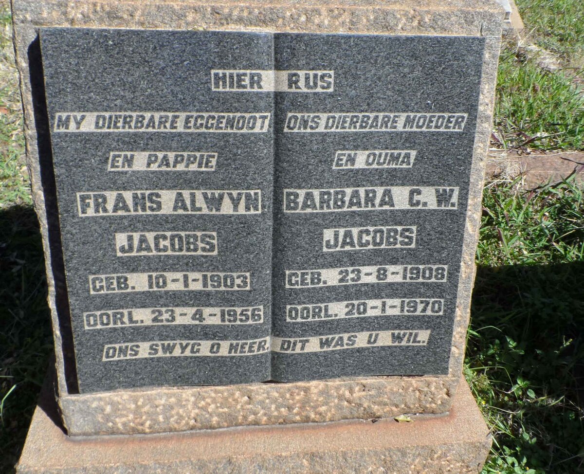 JACOBS Frans Alwyn 1903-1956 &amp; Barbara C.W. 1908-1970