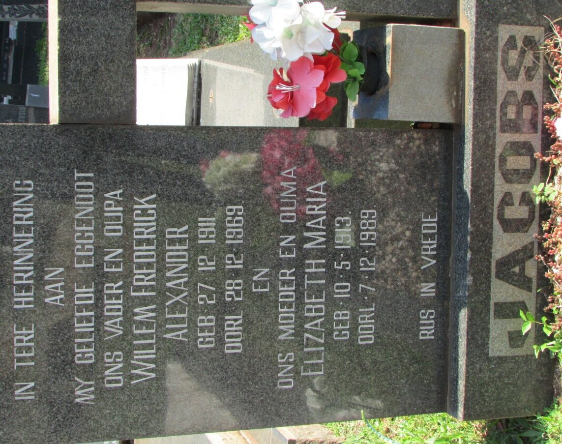 JACOBS Willem Frederick Alexander 1911-1969 &amp; Elizabeth Maria 1913-1989