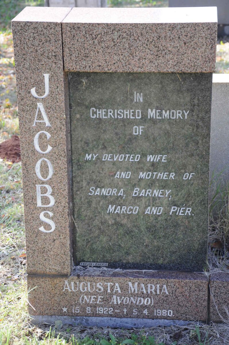 JACOBS Augusta Maria nee AVONDO 1922-1980