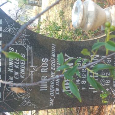 JORDAAN Johnny 1916-1969 &amp; Gladys 1923-1999 : JORDAAN Johann 1950-1991