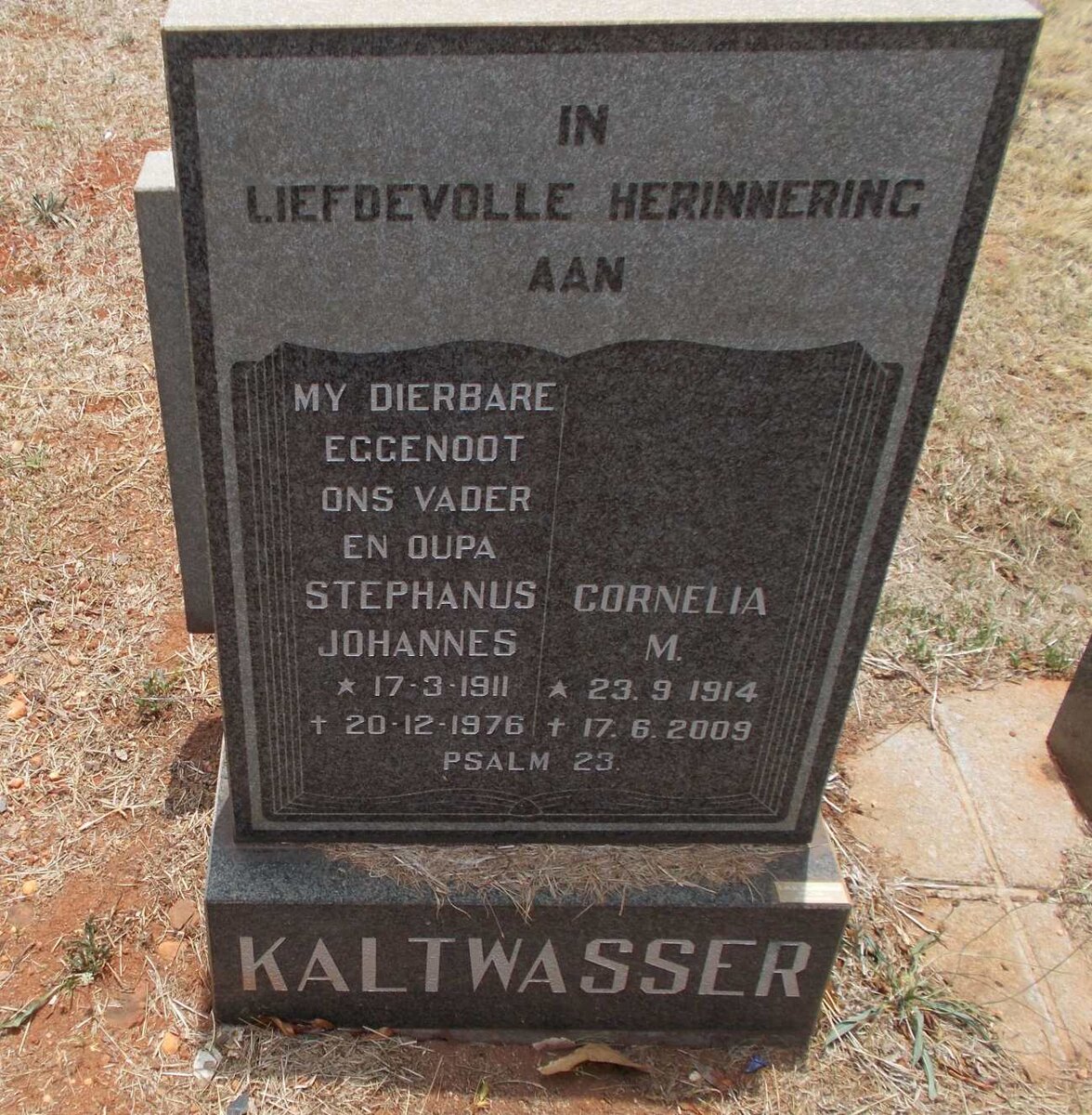 KALTWASSER Stephanus Johannes 1911-1976 &amp; Cornelia M. 1914-2009