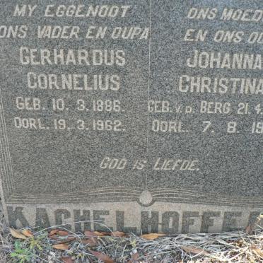 KACHELHOFFER Gerhardus Cornelius 1886-1962 &amp; Johanna Christina V.D. BERG 1890-1972