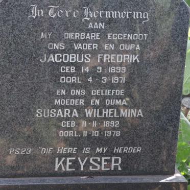 KEYSER Jacobus Fredrik 1899-1971 &amp; Susara Wilhelmina 1892-1978
