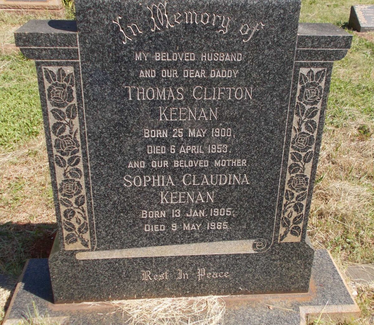 KEENAN Thomas Clifton 1900-1953 & Sophia Claudina 1905-1965