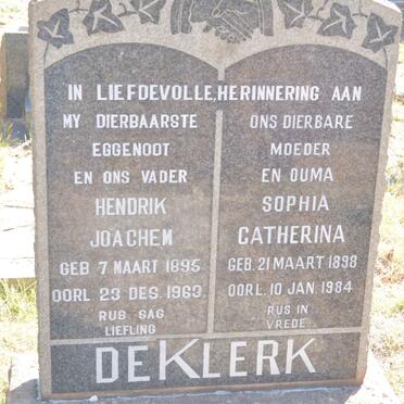 KLERK Hendrik Joachem, de 1895-1963 &amp; Sophia Catherina 1898-1984
