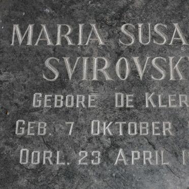 SVIROVSKI Maria Susana nee DE KLERK 1907-1978
