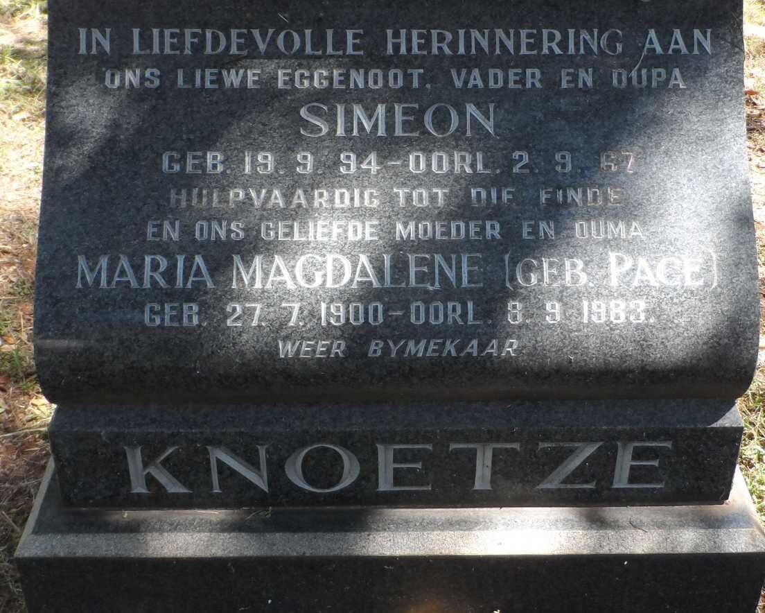 KNOETZE Simeon 1894-1967 &amp; Maria Magdalene PAGE 1900-1983