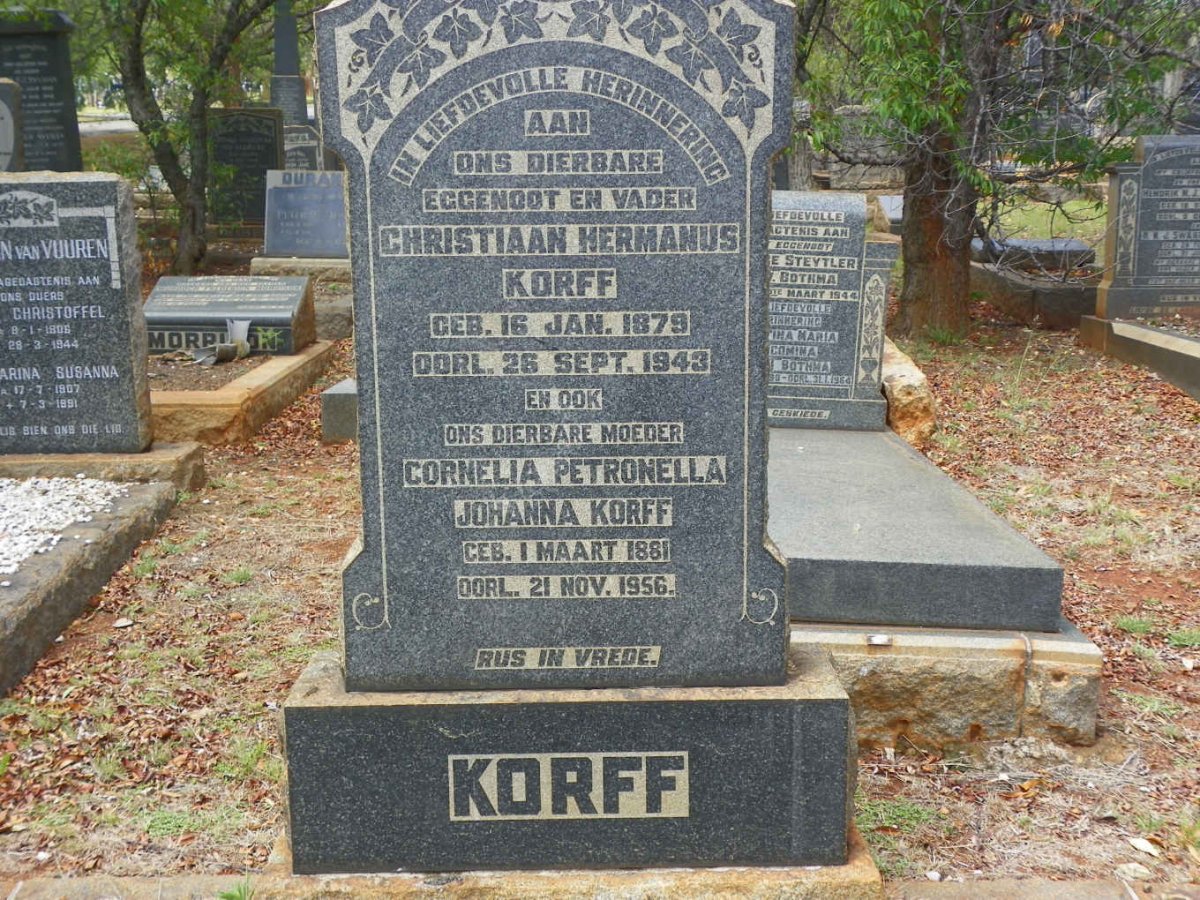 KORFF Christiaan Hermanus 1879-1943 &amp; Cornelia Petronella Johanna 1881-1956