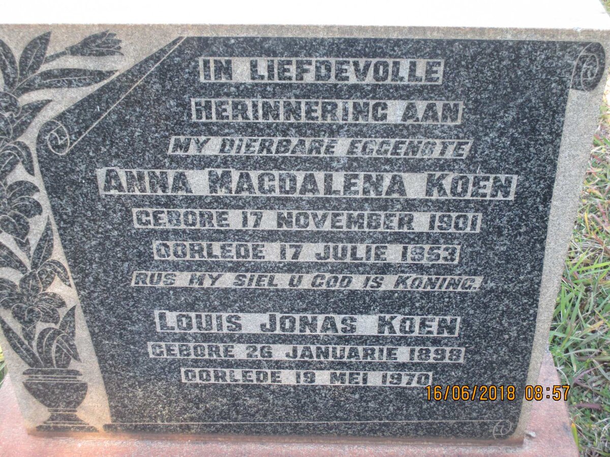 KOEN Louis Jonas 1898-1970 &amp; Anna Magdalena 1901-1953