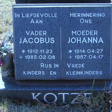 KOTZE Jacobus 1912-1985 &amp; Johanna 1914-1987