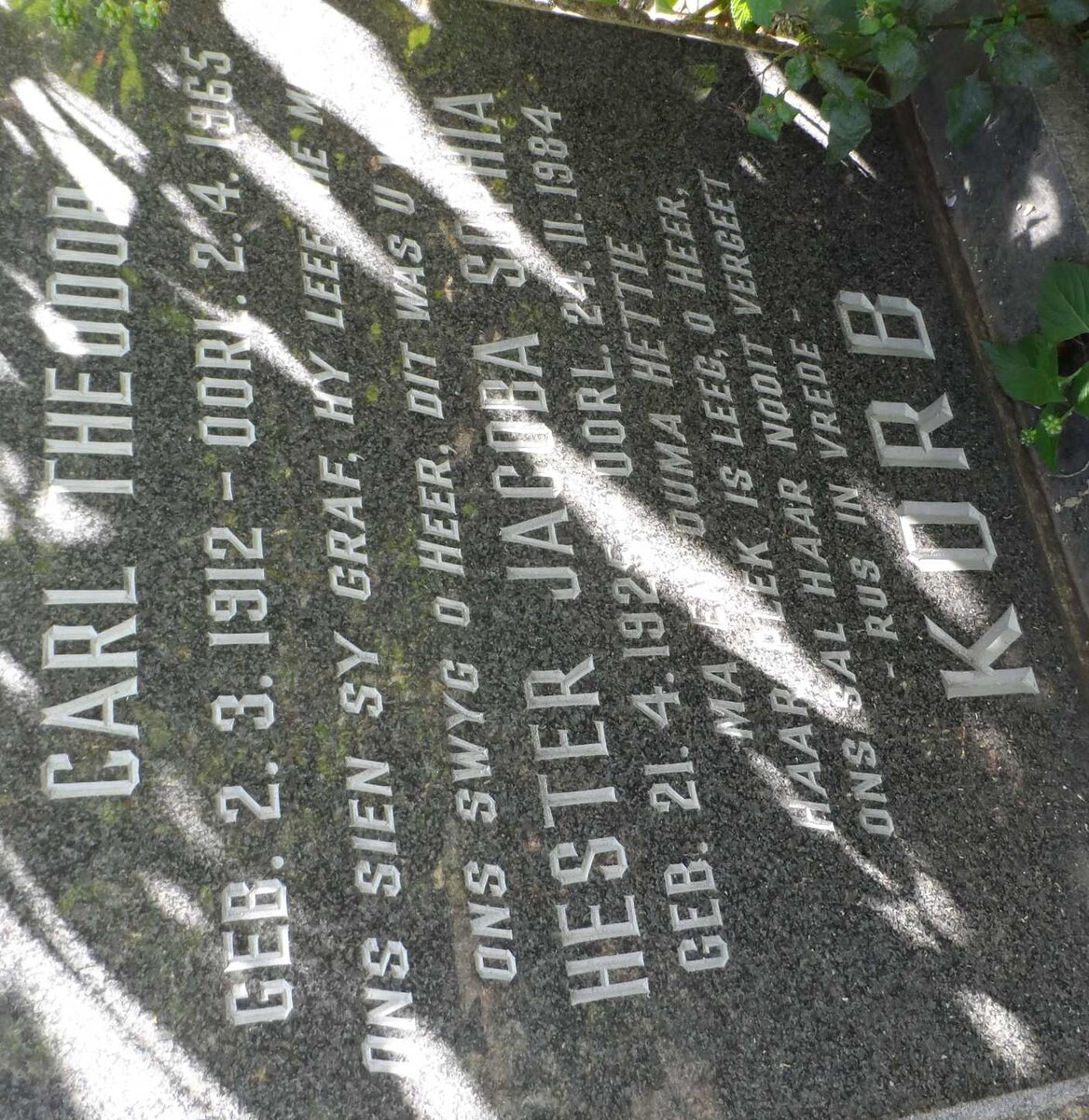 KORB Carl Theodor 1912-1965 &amp; Hester Jacoba Sophia 1925-1984