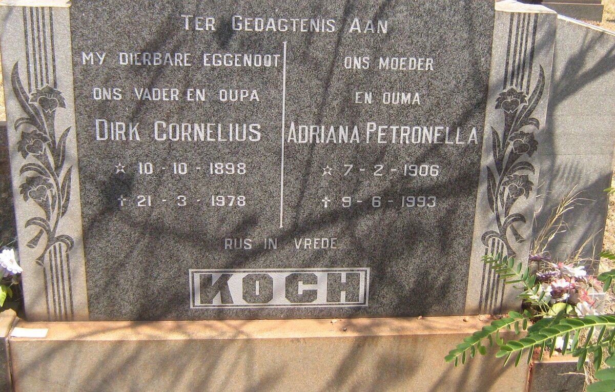 KOCH Dirk Cornelius 1898-1978 &amp; Adriana Petronella 1906-1993