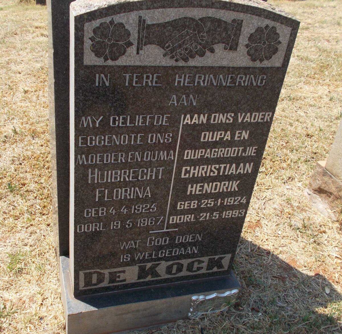 KOCK Christiaan Hendrik, de 1924-1993 &amp; Huibrecht Florina 1925-1967