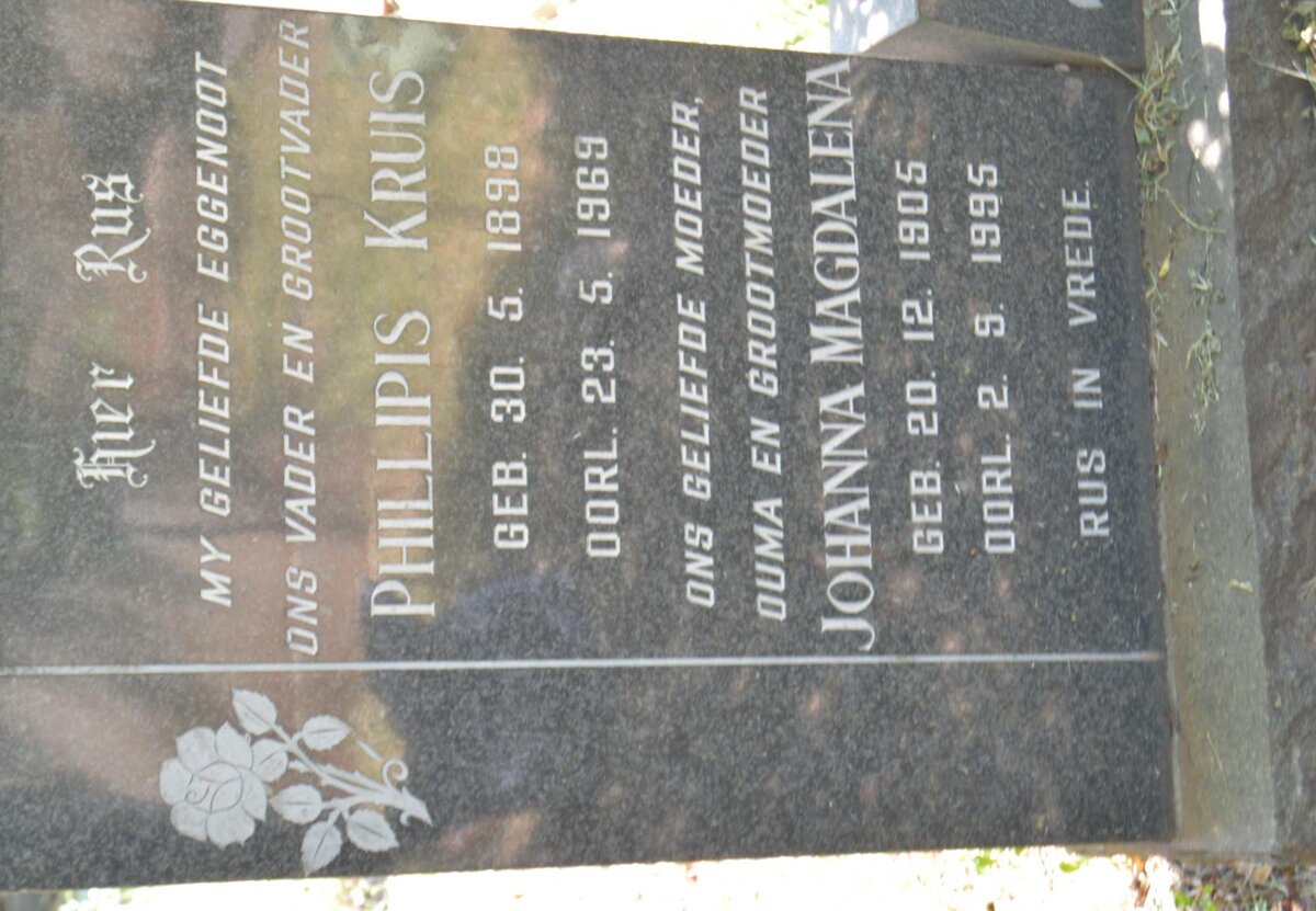KRUIS Phillipis 1898-1969 &amp; Johanna Magdalena 1905-1995