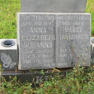 KRIEL Sarel Johannes 1909-1994 &amp; Anna Elizabeth Susanna JOUBERT 1913-1993
