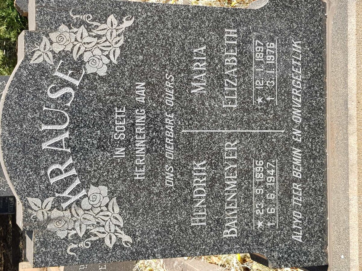 KRAUSE Hendrik Bakenmeyer 1896-1947 &amp; Maria Elizabeth 1897-1976