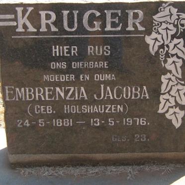 KRUGER Embrenzia Jacoba nee HOLSHAUZEN 1881-1976