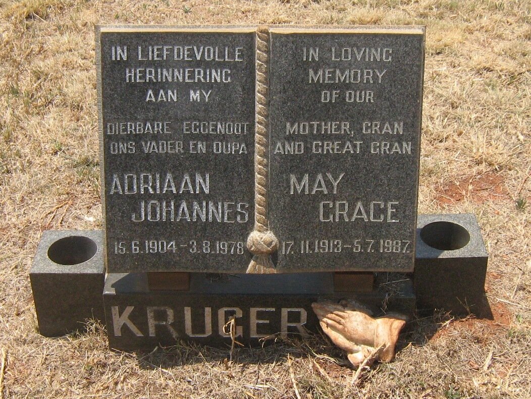 KRUGER Adriaan Johannes 1904-1978 &amp; May Grace 1913-1987