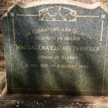 KRUGER Magdalena Elizabeth nee DE KLERK 1912-1943