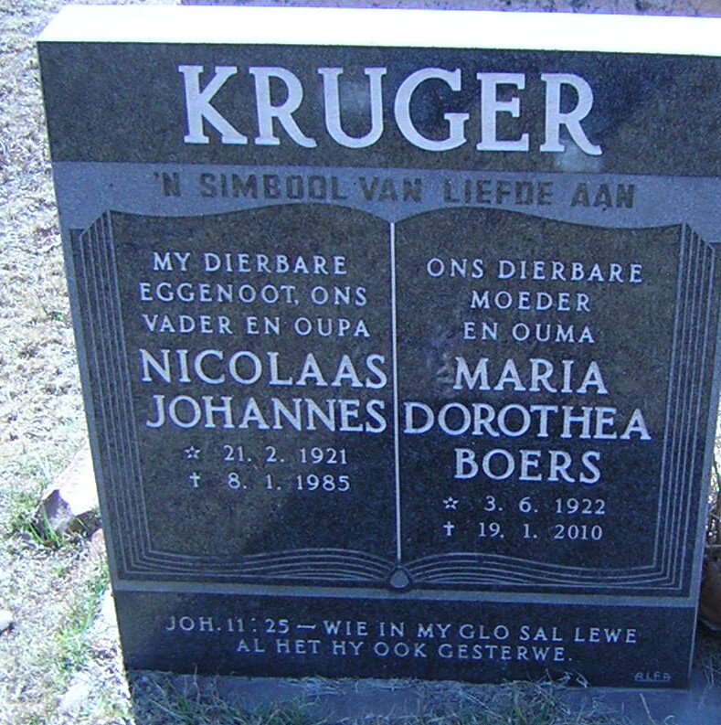 KRUGER Nicolaas Johannes 1921-1985 &amp; Maria Dorothea Boers 1922-2010