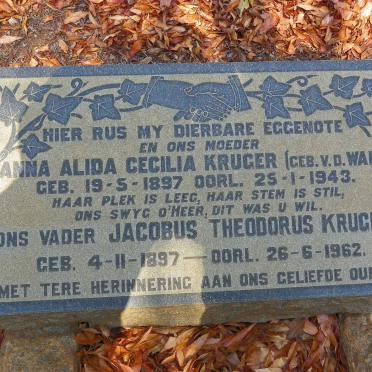 KRUGER Jacobus Theodorus 1897-1962 &amp;  Anna Alida Cecilia V.D. WALT 1897-1943