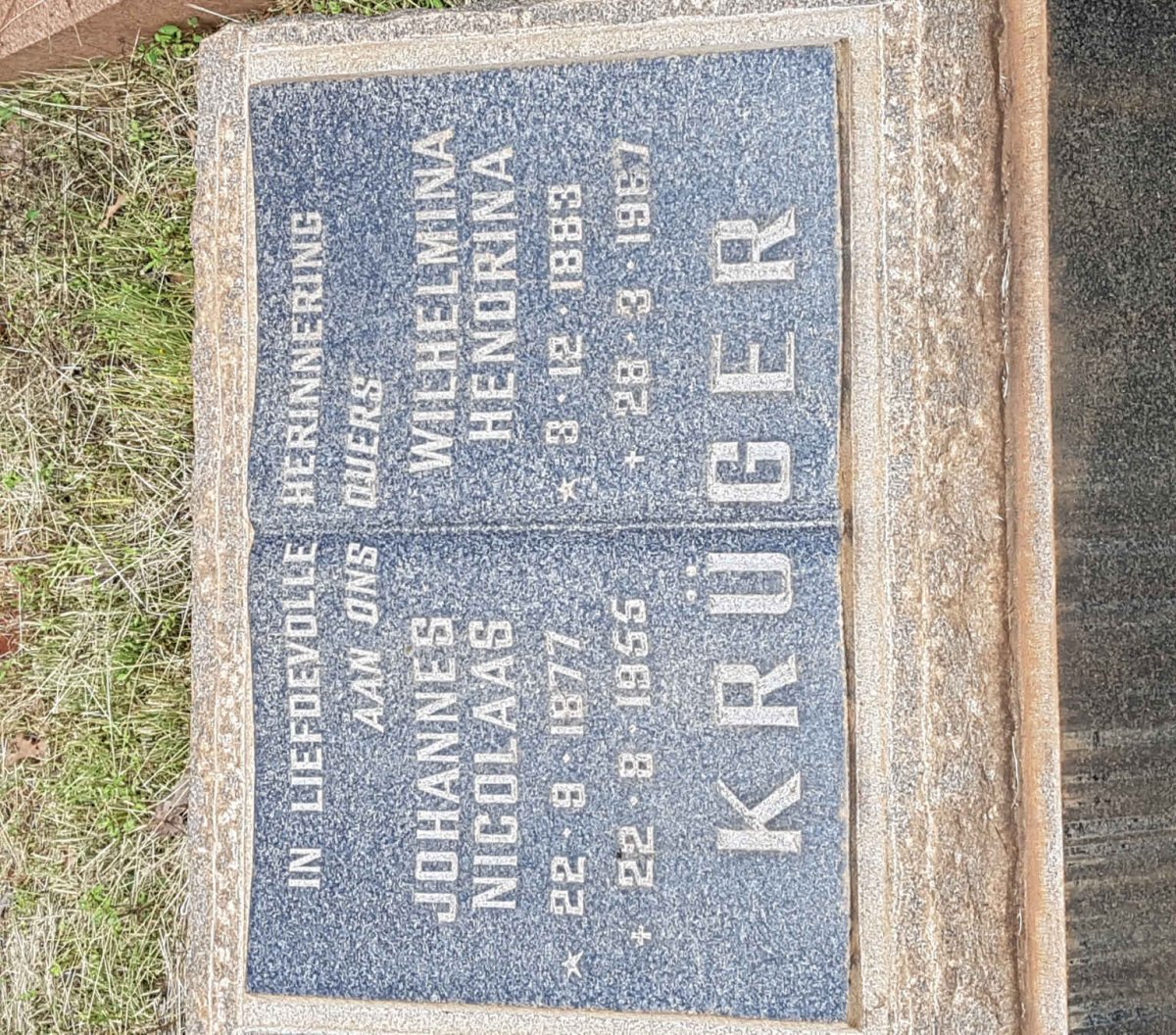 KRÜGER Johannes Nicolaas 1877-1955 &amp; Wilhelmina Hendrina 1883-1967